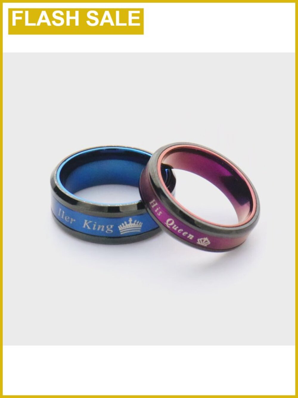 Matching King Queen Couple Ring Set Stainless Steel Wedding Engagement Band 2pcs - Picture 6 of 6
